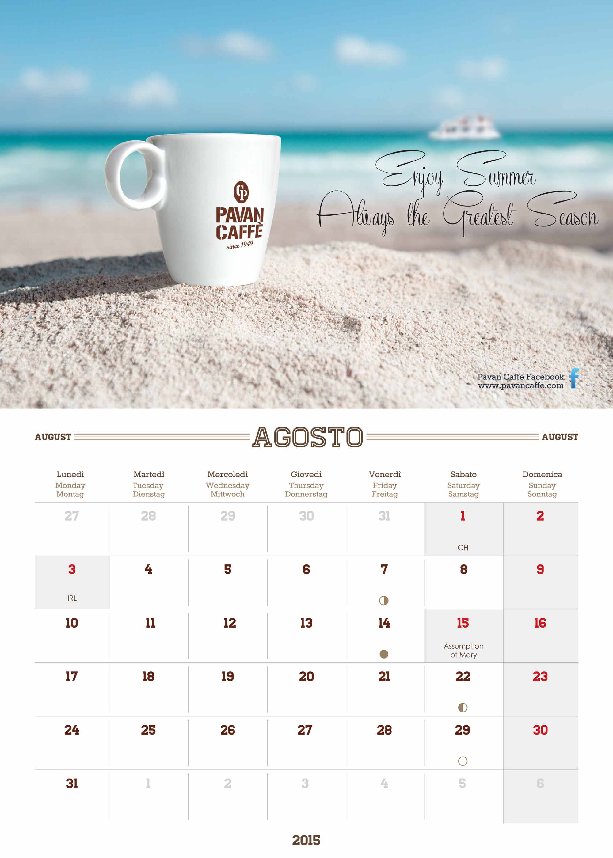 Pavan Caffè calendario Agosto 2015