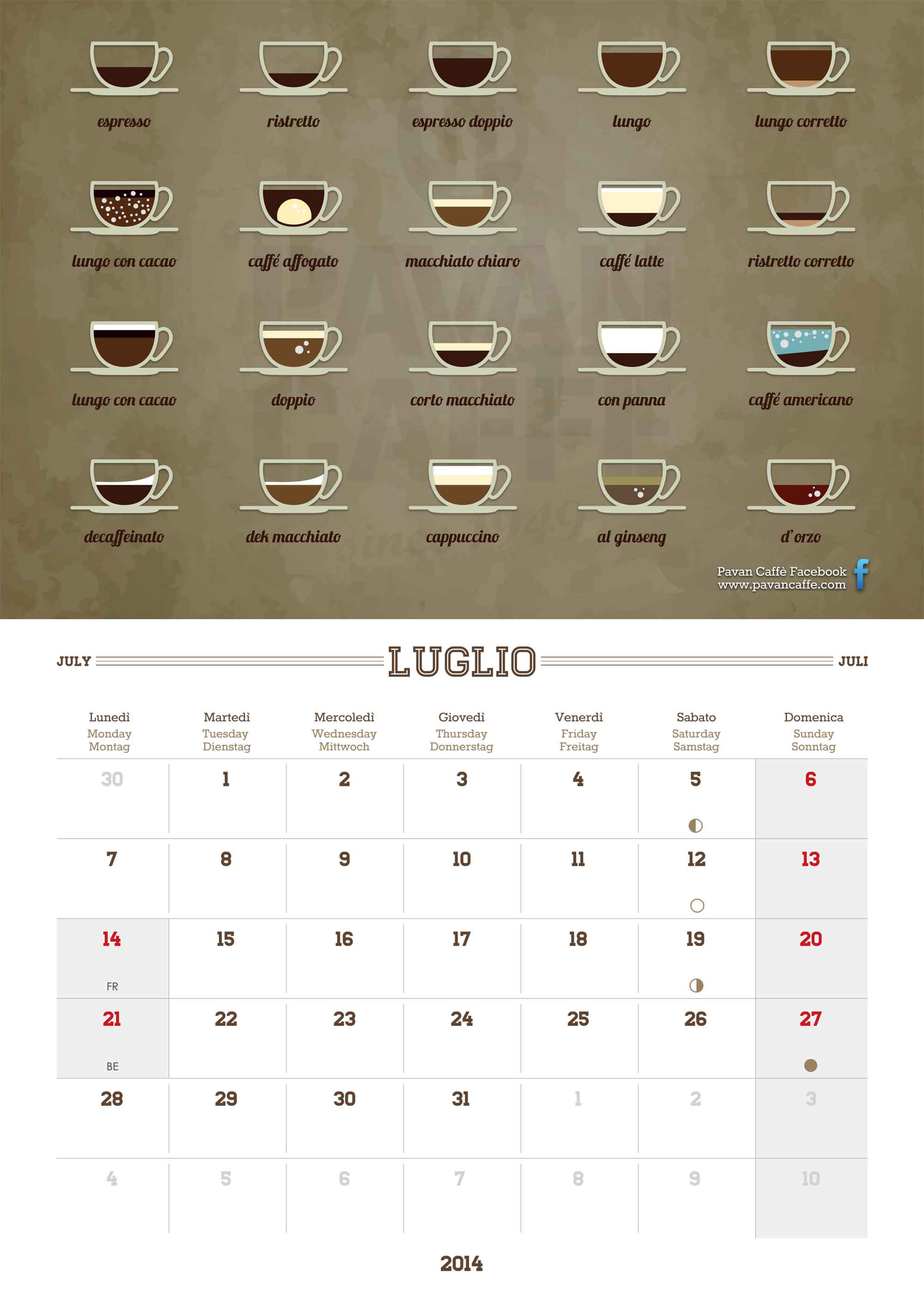 Pavan Caffè calendario Luglio 2014